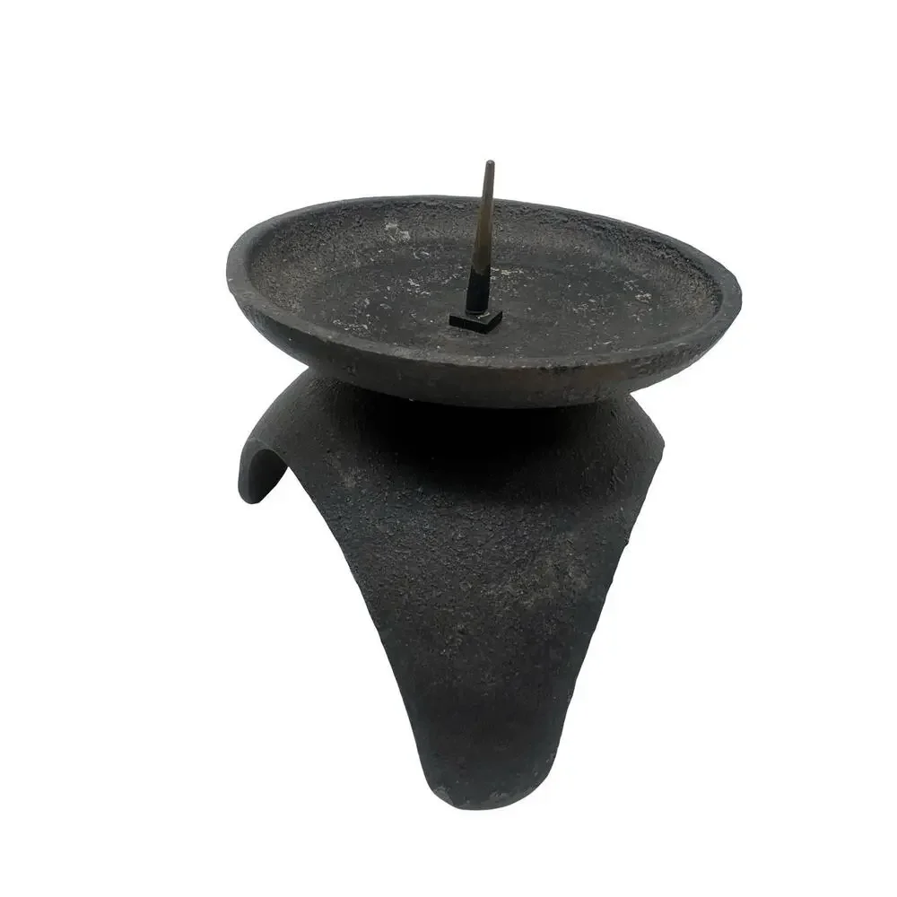 Vintage Mid Century Heavy Black Cast Iron Tripod Candle Holders Set of 2